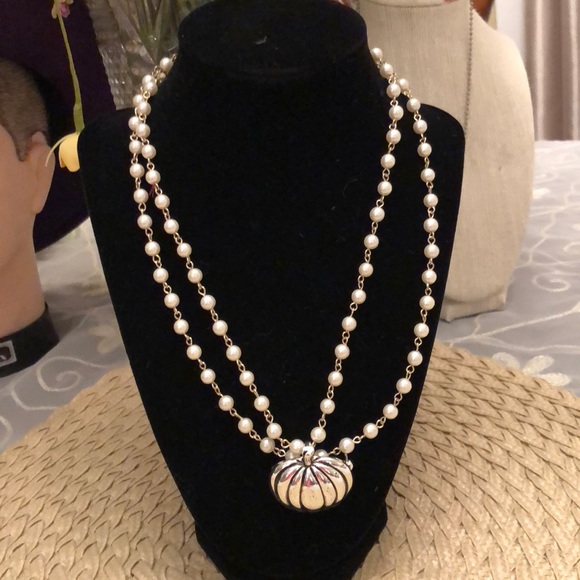 golden stella Jewelry - Pumpkin Pendant or Pin, 2 Strand Pearl Necklace